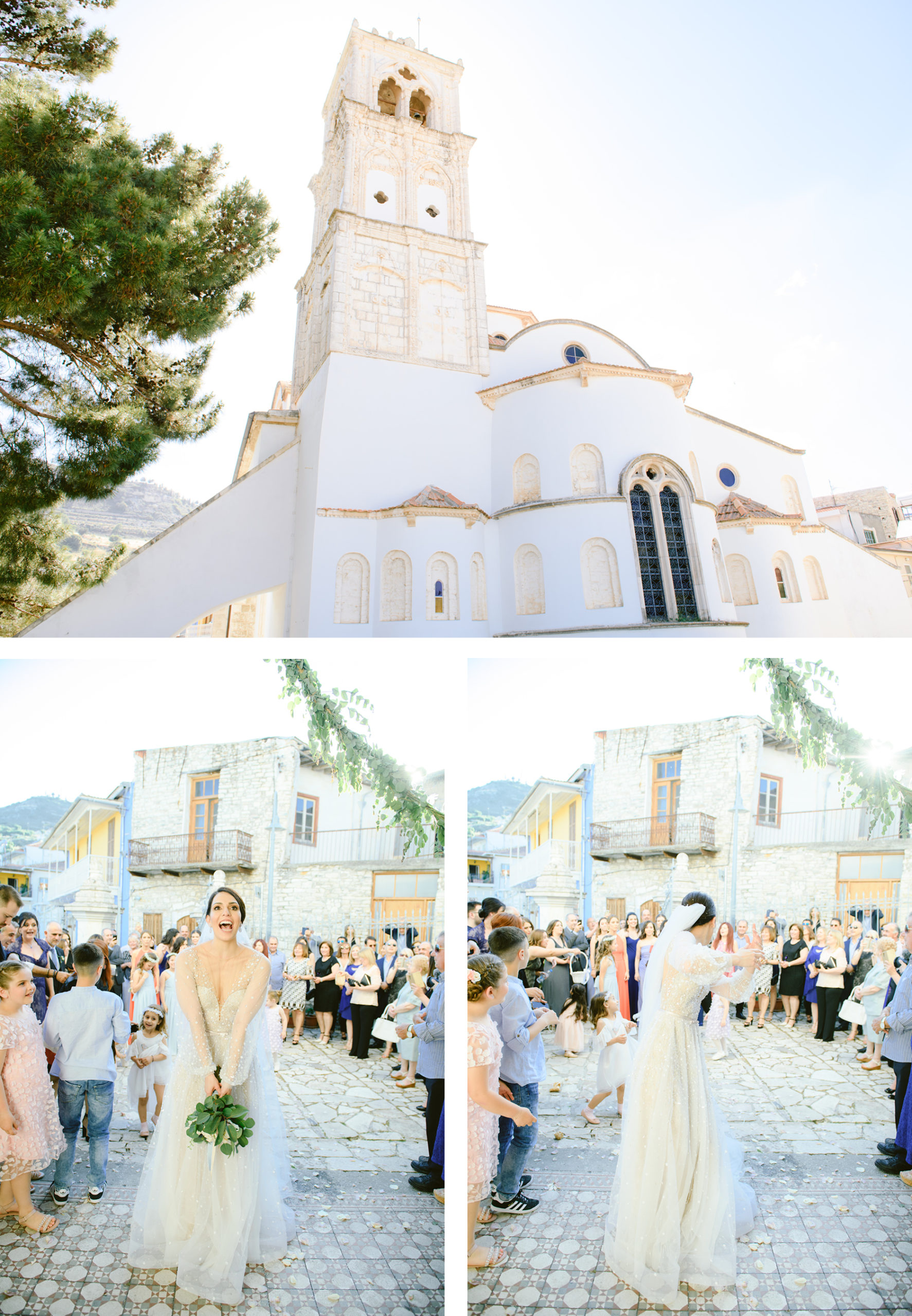 mariage elegant chypre grece lancer du bouquet